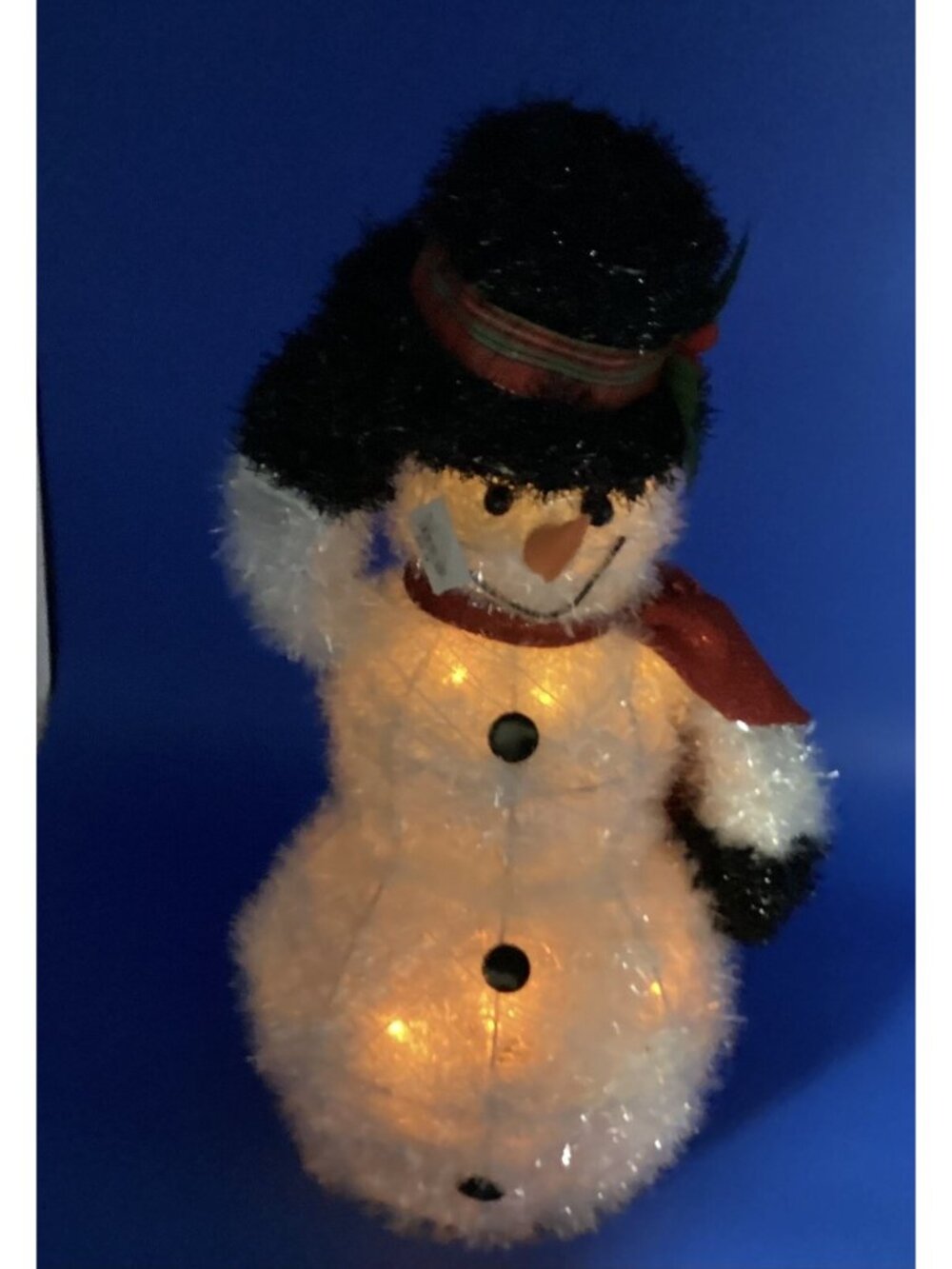19” Electric Lighted Holiday Tinsel Snowman With Red Scarf By Mission Gallery
